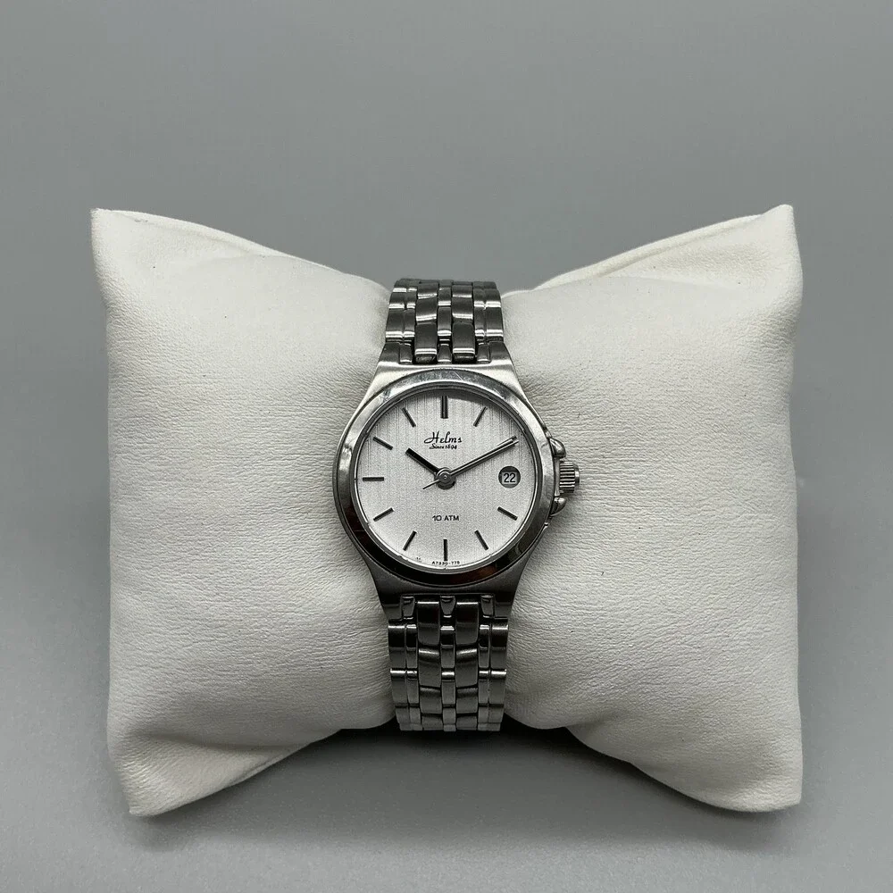 Helms Womens Watch 25mm Silver Tone Stainless 10 ATM Date New Battery 5.75